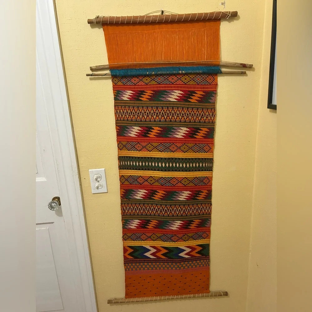 South American Handcrafted Multicolor Woven Wall Hanging 50 x 16.Lovely!